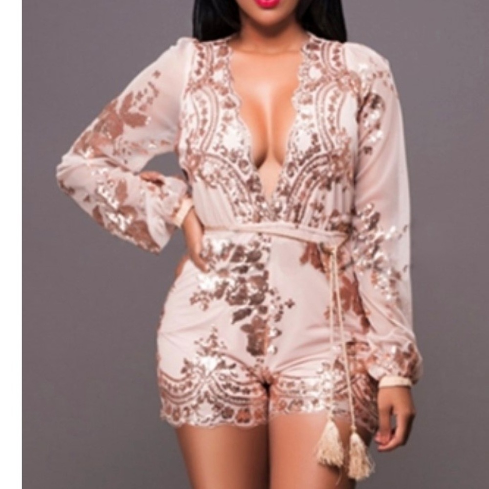 Sequins Deep V party Playsuit